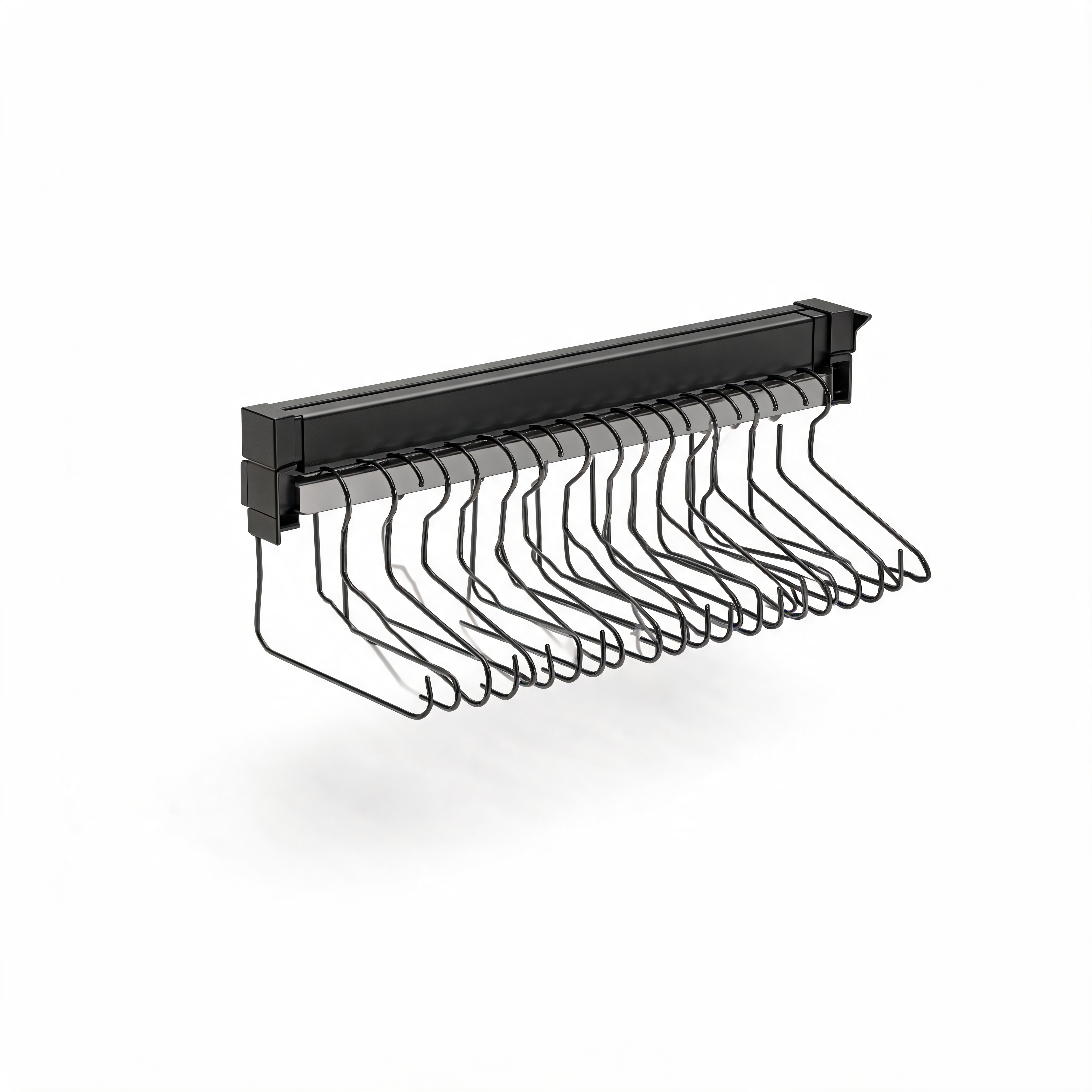 Black pull-out closet trouser rack on white background